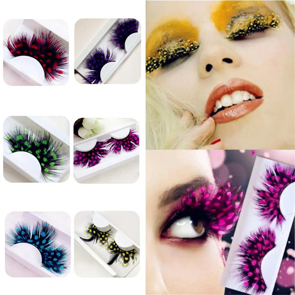 

New Halloween Stage Style High-flown Feather Model Eyelashes Colorful Long False Eyelashes Extension Tools Makeup Beauty Tools