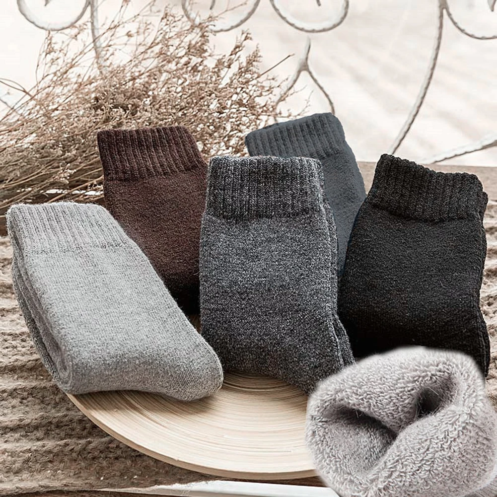 2019 модные мужские шерстяные носки зимние супер толстые теплые однотонные черные серые шерстяные теплые мужские повседневные носки для сна