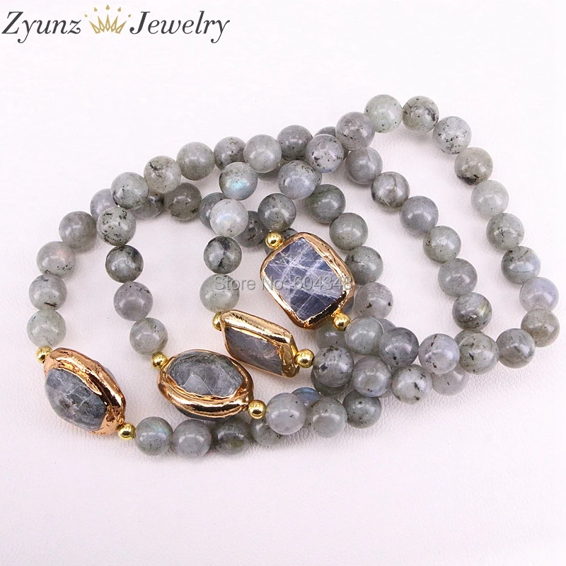 5 шт. ZYZ320-7902 браслет с натуральным серым лунным камнем браслеты из Лабрадорита модные ювелирные изделия подарок