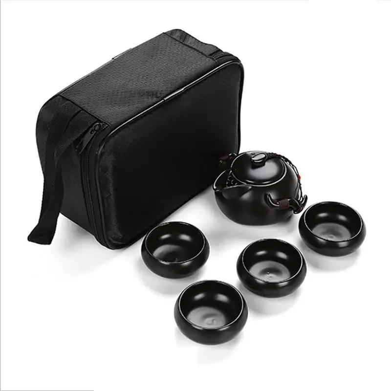 

5PCS High Quality Portable Environmental Protection Travel Tea Set Creative Portable Kungfu Tea Set Tea Service With Travel Bag