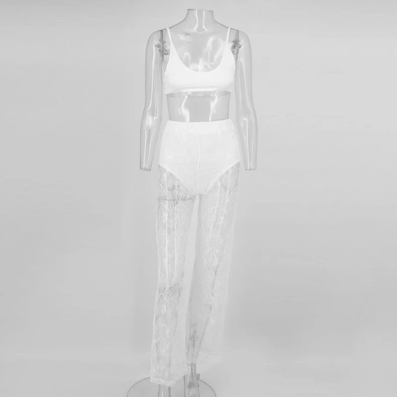 DRESSMECB кружевной сексуальный комбинезон топ и брюки женский комплект 2 шт.