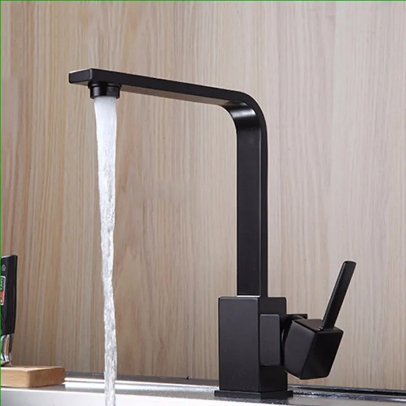 

Full copper black spray paint kitchen sink dish faucet hot and cold mixed water rotation