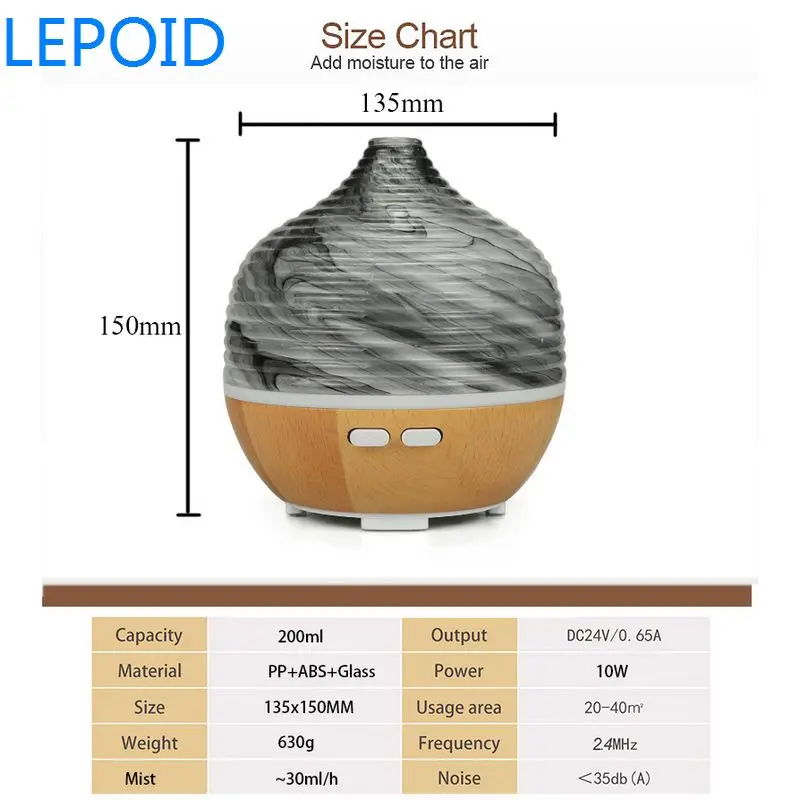 LEPOID увлажнитель воздуха стеклянный диффузор эфирного масла Ароматерапия холодный туман 7 огней без воды автоматическое выключение для спальни 200 мл