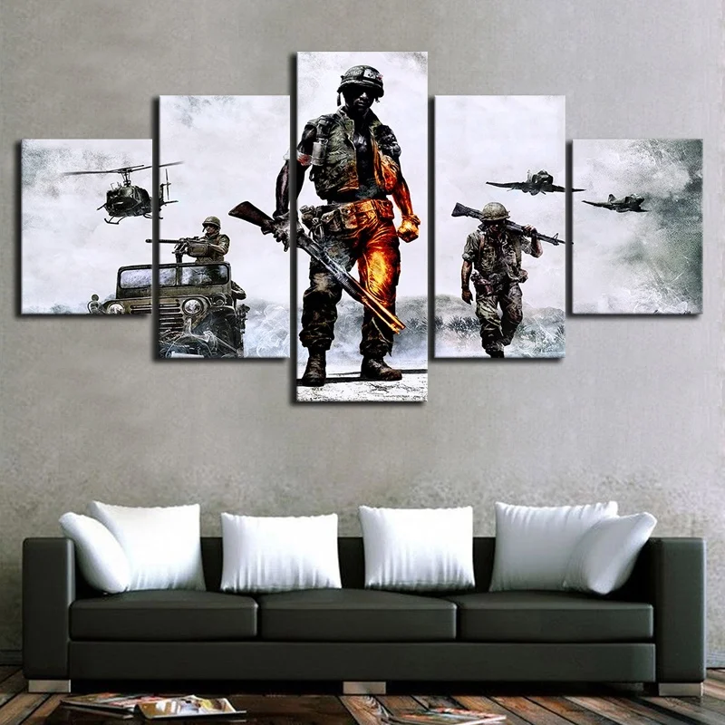 

5 Piece Fantasy Shooting Game Poster Battlefield HD Wall Picture Canvas Art for Living Room Wall Decor