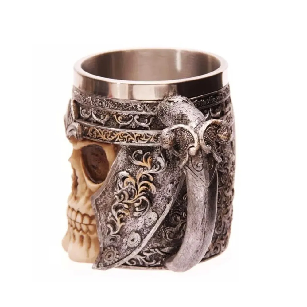 Koop Novetly Mok Cup Double Wall Rvs 3D Schedel Cup Koffie Skull Knight Tankard Draak Gepersonaliseerde Drinkbeker Canecas
