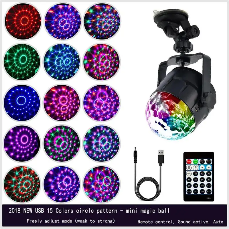 

15 Colors Sound Activated Magic LED Stage Light Effect DJ Disco Ball Remote LED Stage Lights For Party Wedding Home Decor