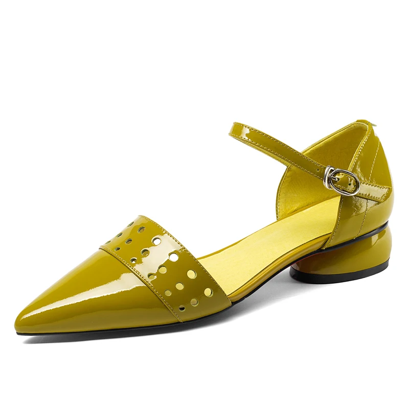 

Green Leather Women Sandals Plus Size Dress Shoes 3 CM Low Heels Summer Style Buckle Pumps Woman Shoes Box Packing D915-1