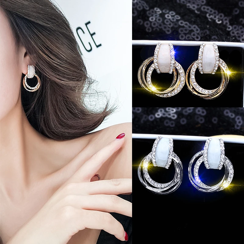 

Sale New Korean Rhinestones twist knot Women Earrings Personality Crystal Drop Oil Round Circle Earrings