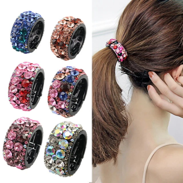 Fashion 1PC Crystal Circle Hair Clips Round Hair Ponytail Ring Small