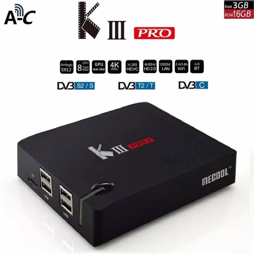 

K3 Pro tv box DVB S2 T2 Kiii pro Android7.1 Amlogic S912 Octa Core 64bit set-top boxes Cline Biss Pvr Timeshift 4k Mecool