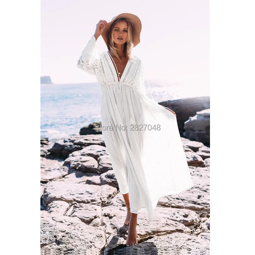

Kaftan Beach Long Dress Swimwear Tunics Beach 2019 White Dress Beachwear Cover ups Robe Crochet Playa