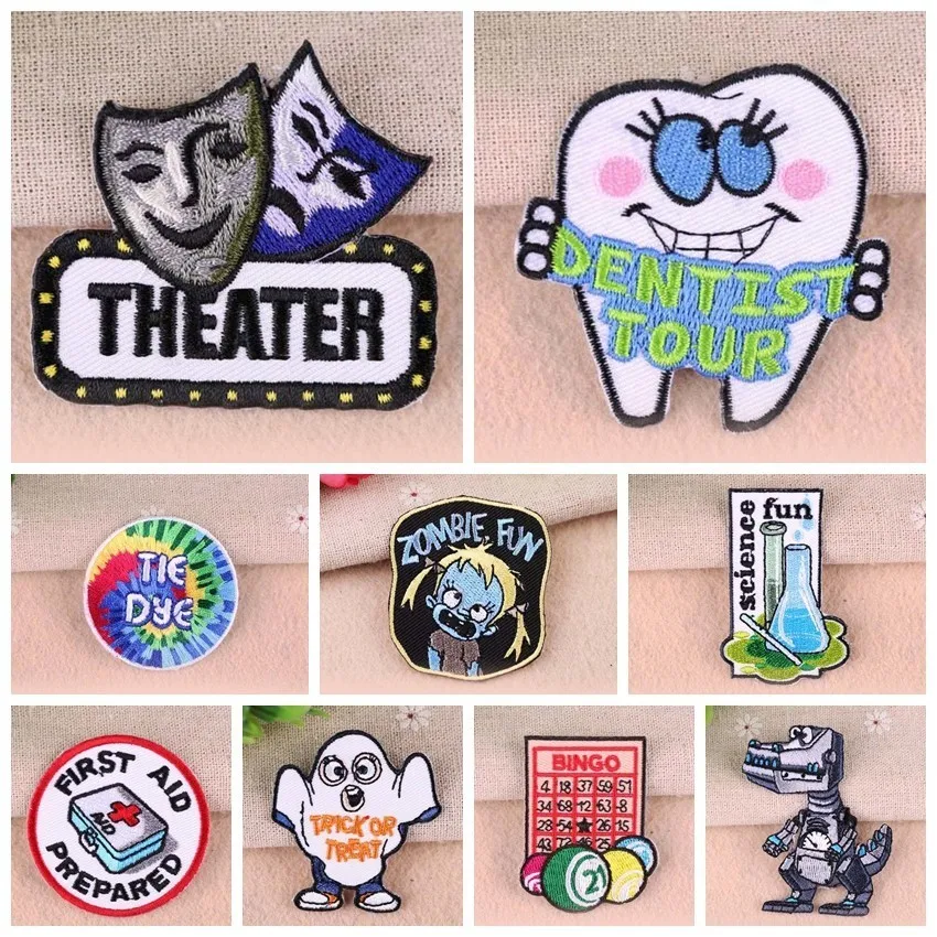

Mask Patches Fun Cartoon Tooth Badges Embroidered Applique Iron On Badge Clothes DIY Emoji Garment Stickers Apparel Accessories