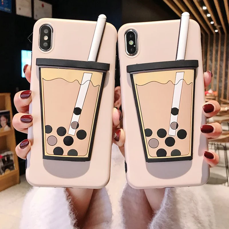 

Funny Milk Tea Pattern Phone Case For iphone XS Max XR X Case For iphone 6 6s 7 8 plus Cover Fashion 3D Touch Cartoon Soft Cases