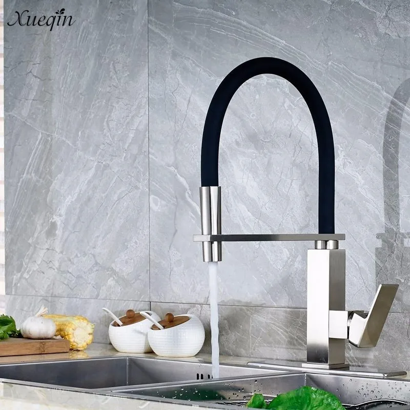 

Xueqin Black Rubber Flexible Pull Down Kitchen Faucet Spary 360Rotation Single Handle Nozzle Mixer Tap Cold And Hot Deck Mounted