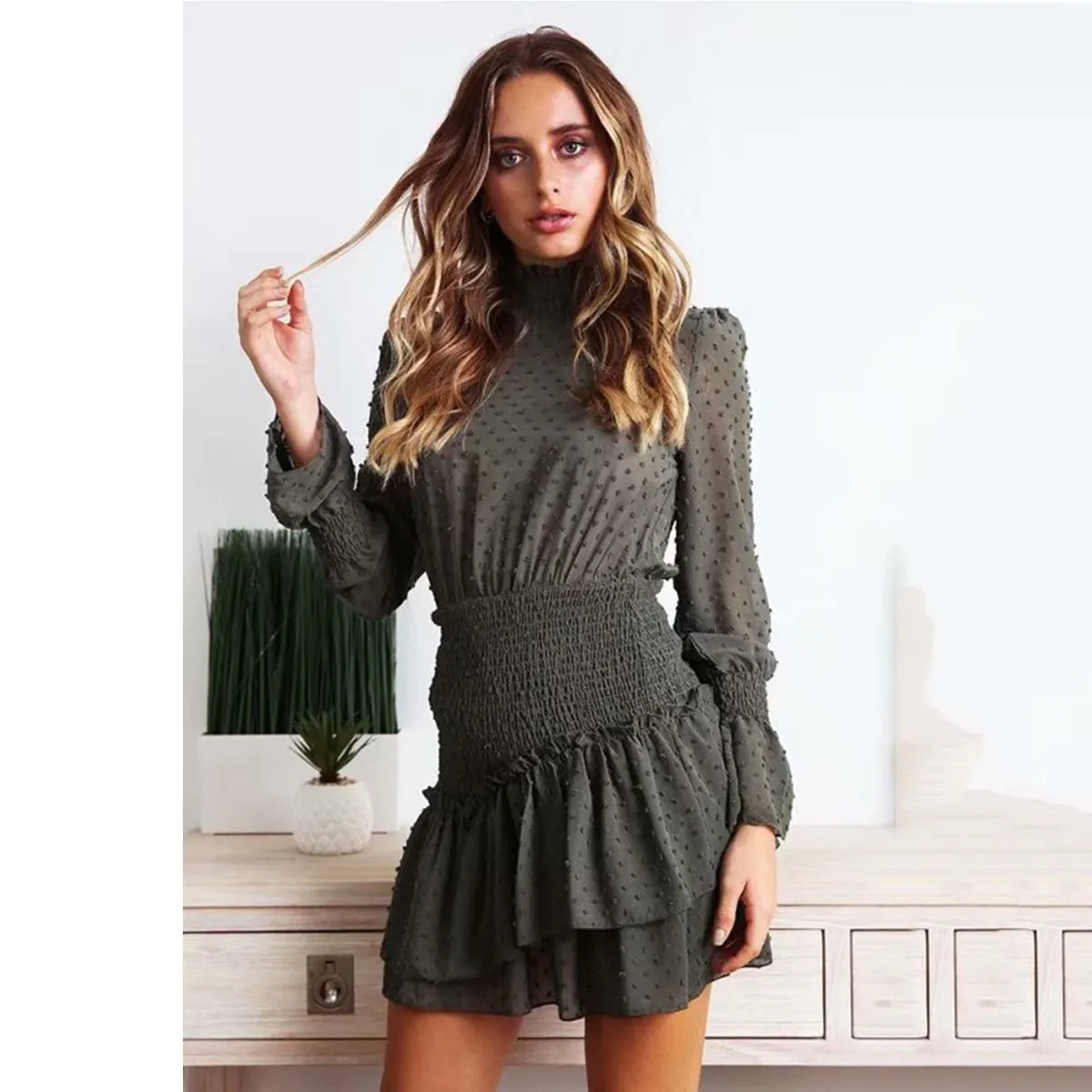 

2018 Autumn Female Dress Polka Dot Dress Women Mini Party Dress Long Sleeve Dresses Vestidos