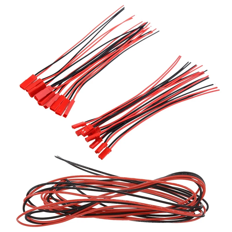 

2x 3M 18 Gauge AWG Silicone Rubber Wire Cable Red Black Flexible & 10 Pairs 150mm JST Connector Plug Cable Line Male+Female Fo