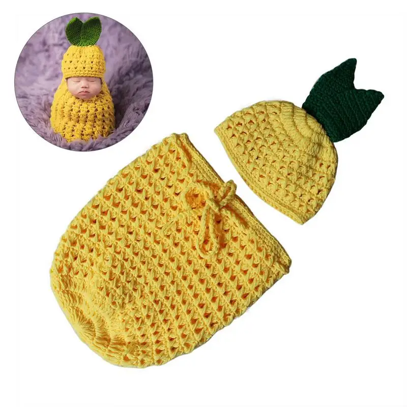 Детская одежда для фотосъемки, спальный мешок для новорожденных, шапка с ананасом, вязаная крючком шапка для младенцев, милый вязаный спальный мешок с фруктами