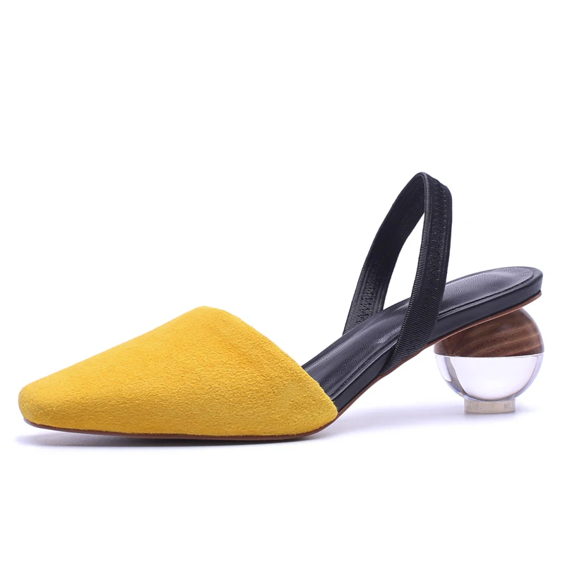 

Square-toe Women Sandals 5.5 CM Transparent Round Heels Yellow Leather Party Pumps Summer New Slingbacks Box Packing S111