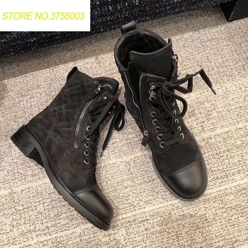 

Brands Women Size 35-40 Chunky Motorcycle Boots For Autumn 2018 Fashion Round Toe Lace-up Combat Martin Boots Ladies Shoes