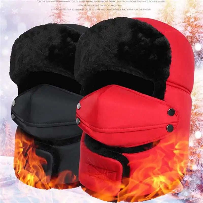 Unisex Cycling Hat Winter Russian Cap Balaclava Ushanka Men Womens Fur