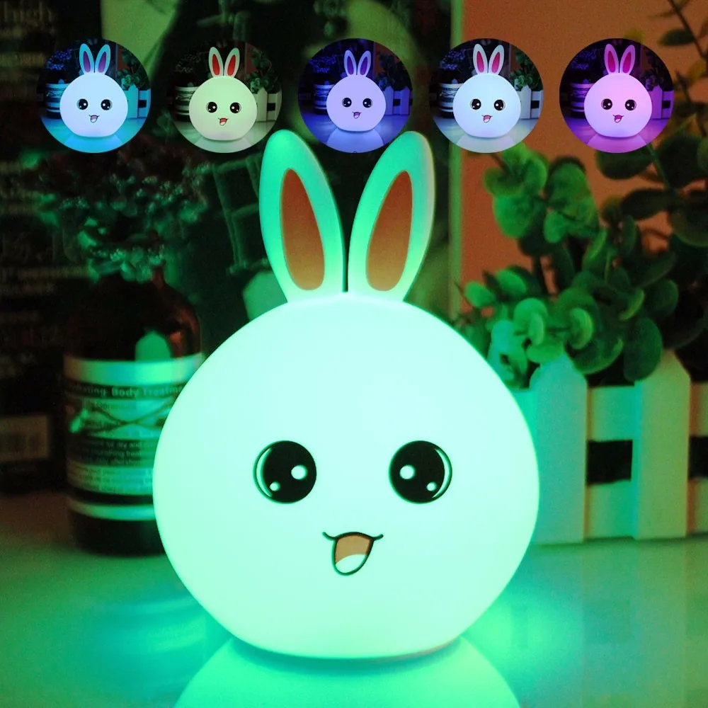 

LED Kawaii Rabbit Panda Chicken Bear Silicone Baby Nursery Desk Lamp Touch Sensor Tap Control USB Rechargeable Night Table Light
