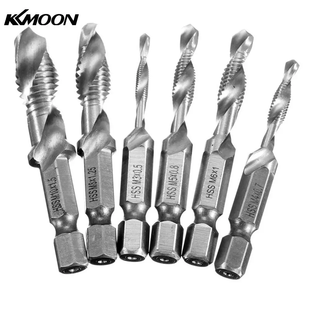 6Pcs 2 In 1 1/4" Hex Shank HSS Metric Right Hand Screw Thread Tap Drill