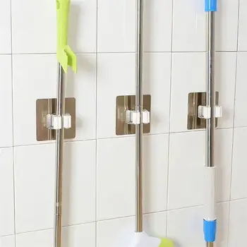 

Wall-mounted Mop and Broom Holder Multipurpose Self-adhesive Reusable No Drilling Anti-Slip Home Tool Rack Storage Systems