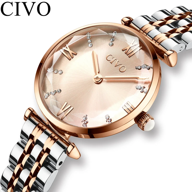 

CIVO Luxury Crystal Women Dress Watch Waterproof Gold Steel Ladies Quartz Watches Top Brand Bracelet Wristwatch Clock For Man