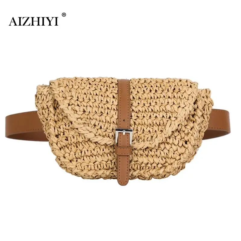 

Women Simple Straw Pleuche Chest bag Female Semicircle Straw Bags Fanny Summer Beach Chest Bag Lady Waist Pack Handbags