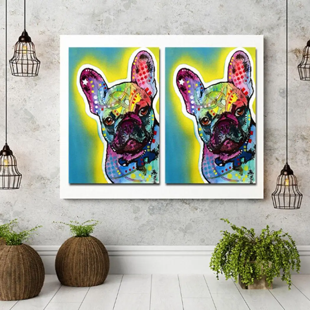Бескаркасные Абстрактные цветные холщовые собака настенная художественная