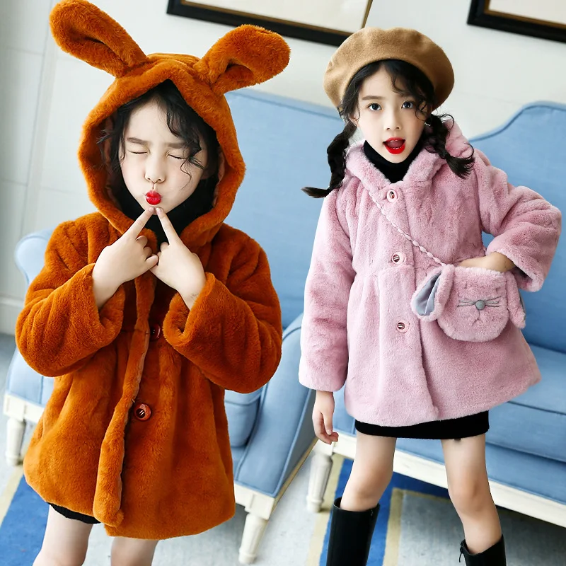 

Coat For Baby Girls Solid Jackets Cute 3D Rabbit Ear Fur Cardigans Coats Fashion Long Sleeve Soft Comfortable Children Top 3-12Y