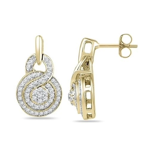 0.50 Carat Natural Diamond Fashion Earrings Solid 10K Yellow Gold | Украшения и аксессуары