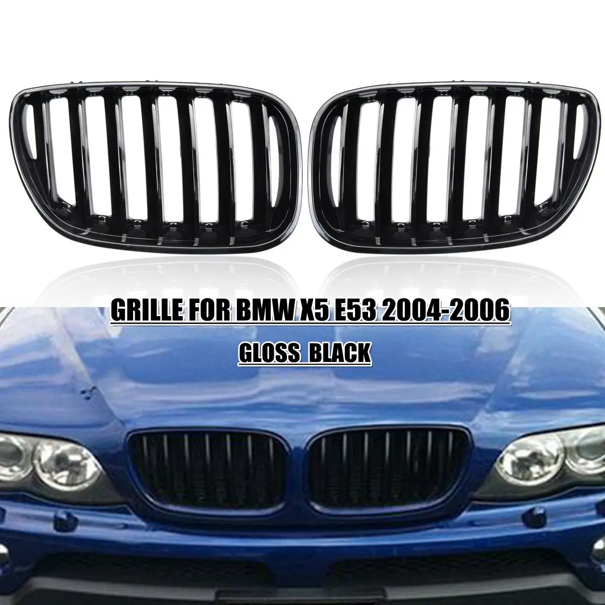

2Pcs Gloss Black Car Front Kidney Grill Grilles Right & Left for BMW X5 E53 2004 2005 2006 ABS 51137124815 51137124816