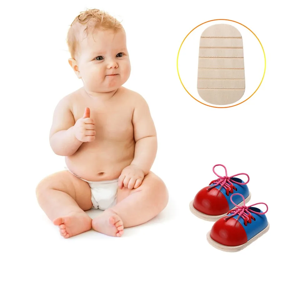 

1PC Kids Cute Wooden Shoes Toys Children Learing Lacing Shoes Toy Kids Fastening Shoelaces Early Teaching Tie Shoelaces Shoes