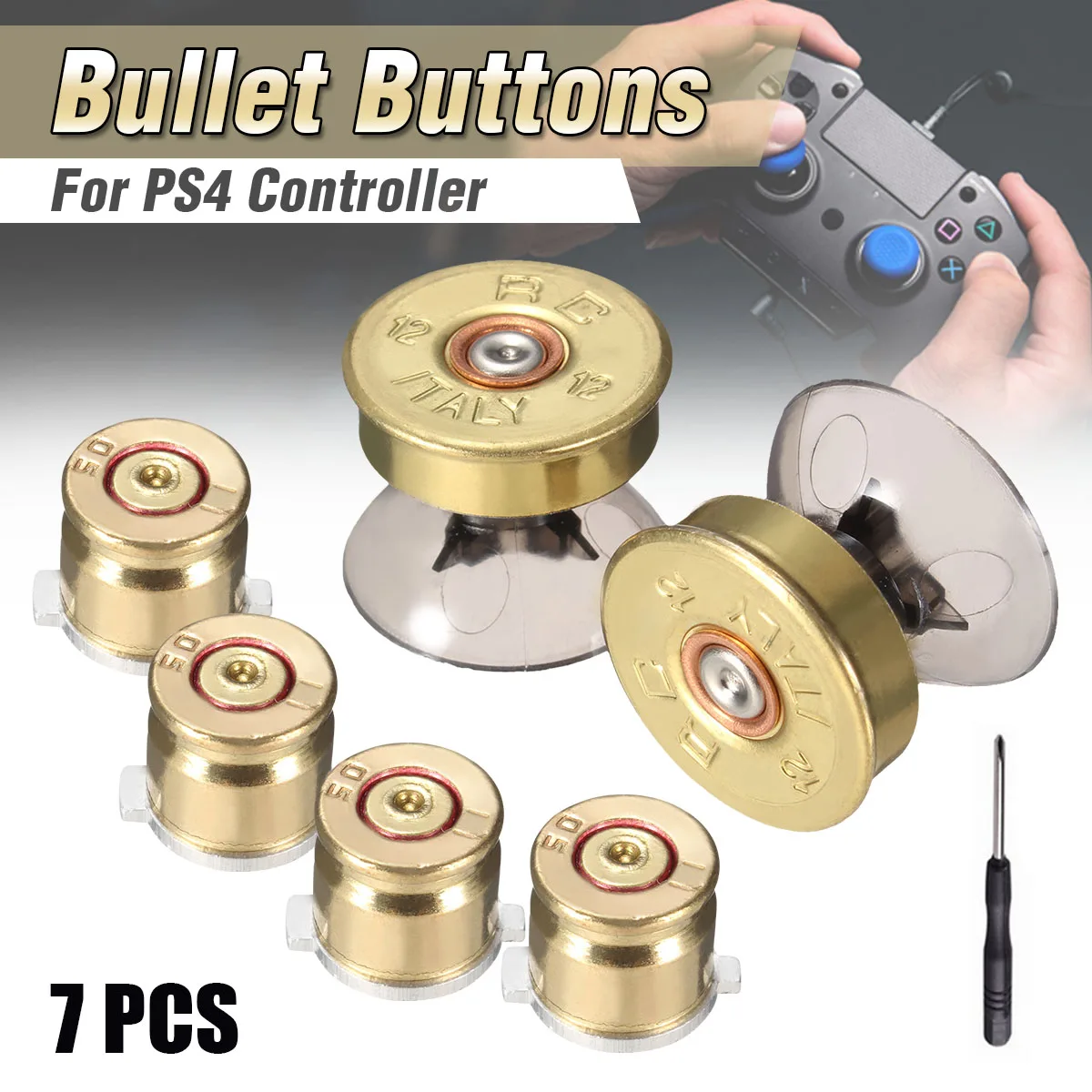 

A Set Replacement Metal Bullet Buttons Thumbstick Cap Joystick Cover For Play Station 4 For PS4 Metal Gloden Simple Installation