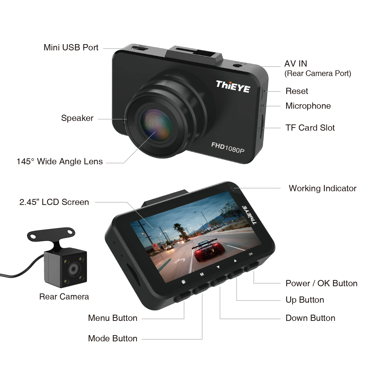 Новый Автомобильный видеорегистратор 2 45 дюйма VGA двойной WIFI 1080P 145 градусов