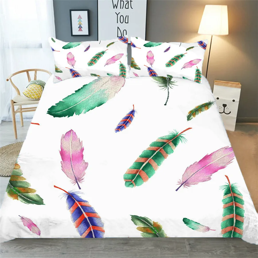 

Bedding Set 3D Printed Duvet Cover Bed Set Colored Feather Bohemian Home Textiles for Adults Bedclothes with Pillowcase #YM06