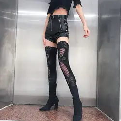 2019 модные женские туфли Высокая талия Pu шорты из искусственной кожи панк Рок Push Up Шорты для женщин Лето Harajuku пикантные черные сапоги