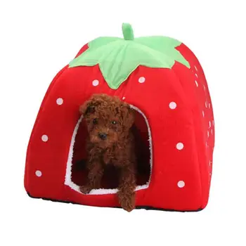 

Soft Strawberry Pet Dog Cat House Kennel Foldable Doggy Winter Warm Cushion Basket Animal Tent Bed Dogs Pet Products