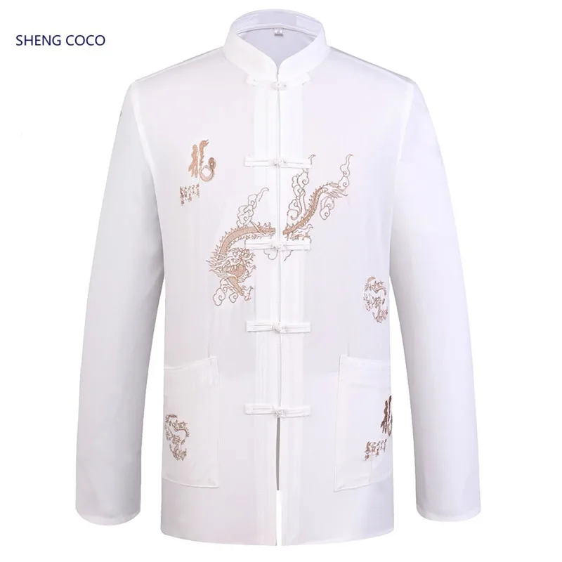 

Sheng Coco Male Chinese Clothing Tops Traditional Chinese Dragon Shirt Long Sleeve Taiji Clothing Martial Arts Wing Chun Store