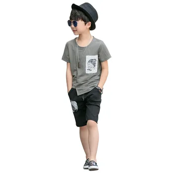 

2019 Summer Boys Set Short-Sleeve Tops Pants 2 Pcs Baby Boy Clothes Sets Children's Clothing Cotton Kids Suit For 5-13Y