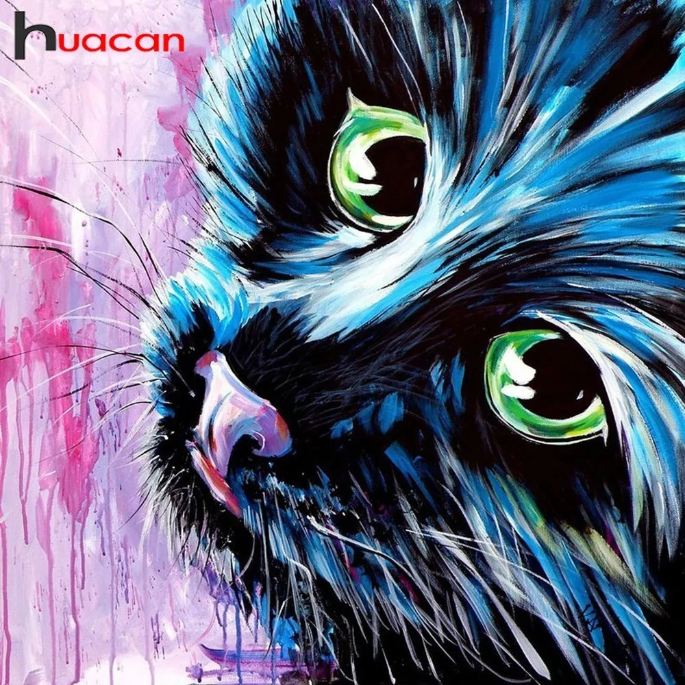 

Huacan 5D DIY Diamond Embroidery Cat Diamond Painting Cross Stitch Animal Paintings Of Rhinestones Mosaic Square Full Handicraft