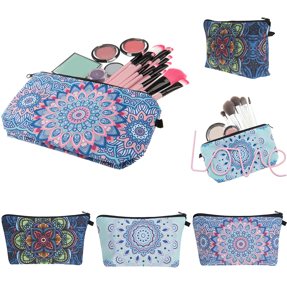 

Fashion Makeup bag Heat Transfer Mandala Printing Women Flowers Fashion Brand Travel Cosmetic Bags Kosmetyczka Cosmetische zak