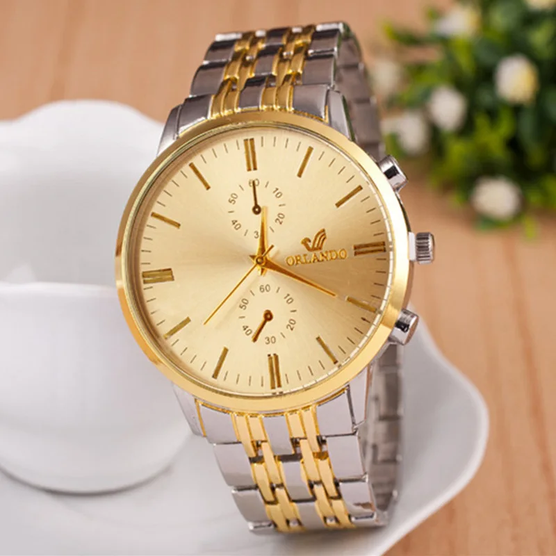 

Men's Business Watch Stainless Steel Quartz Watches Golden Men Watch Clock