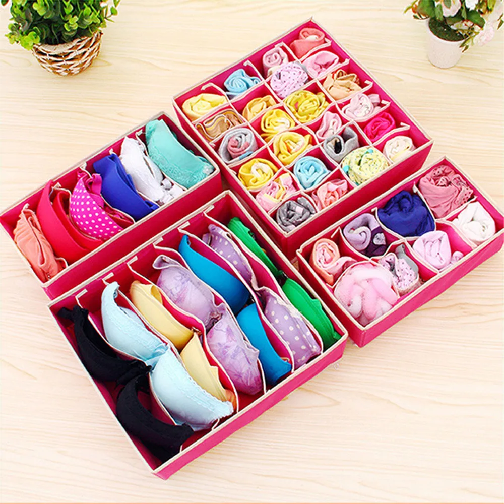 4 Different Size/ Set Storage Box Drawer Closet Organizers Boxes For Underwear Bra Scarfs Socks Cube Basket Bins Containers 3 | Дом и сад