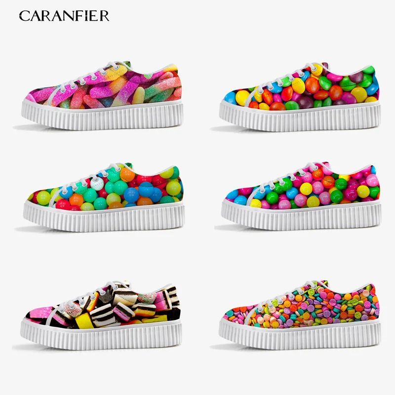 

CARANFIER Shoes Woman Sneakers New Colorful Candy Color Flats Printing Casual White Students Size 35-41 Shoes Woman Espadrilles