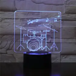 Креативный барабанный набор 3D лампа 7 цветов Изменение дистанционного/сенсорного переключсветодиодный 3D ночник огни Музыкальные