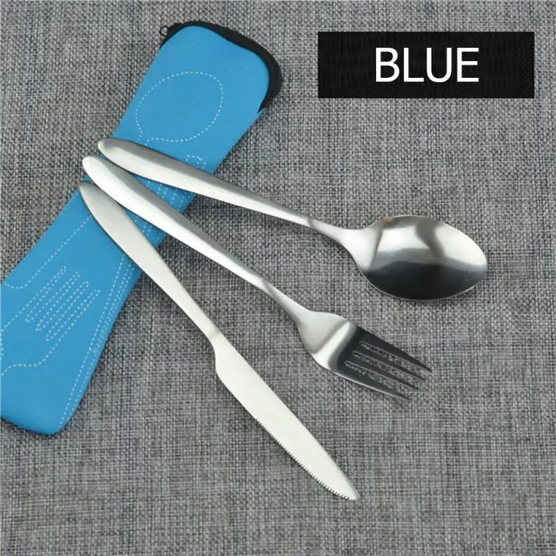 

Portable 3/4pcs Stainless Steel Cutlery Set Steak Knife Spoon Kit Dinner Tableware Set Tableware Case Kit with Cloth Bag​