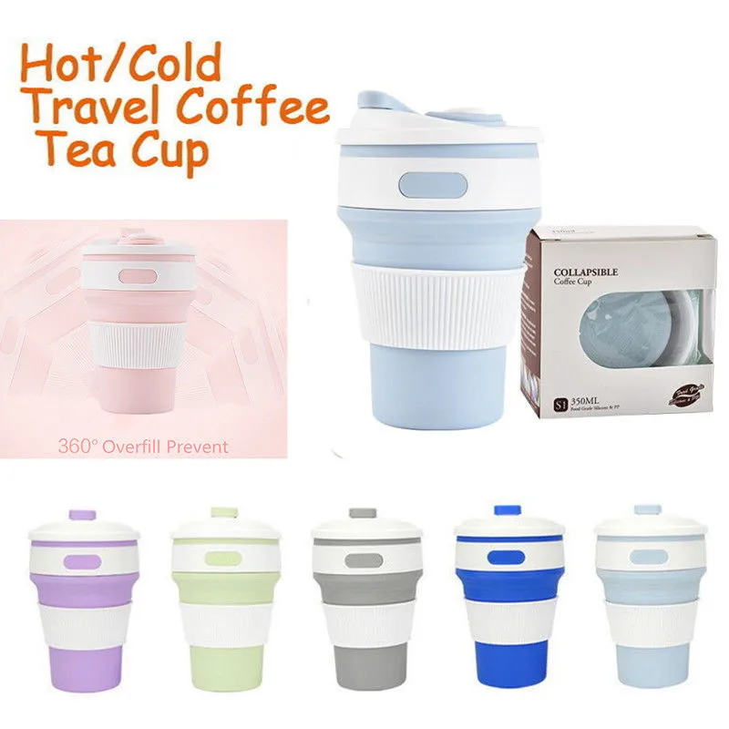 6 Colors Collapsible Creative Coffee Cups Silicone Mug For Hiking Reusable Portable Large Capacity Pure Color Cup Mugs Traveling | Дом и сад