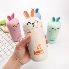 Пшеничная соломенная кофейная чайная чашка, бутылка для воды для детей и взрослых, 300 мл, чашка для напитков с изображением кролика панды, кружка с двойными стенками, для школьного и офисного использования, 18,3*7 см